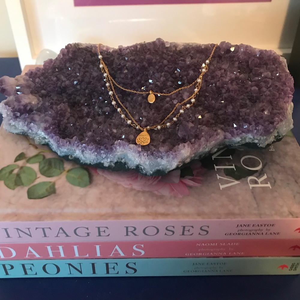Satya Tree of Life & Lotus Pearl Triple Chain Gold necklace